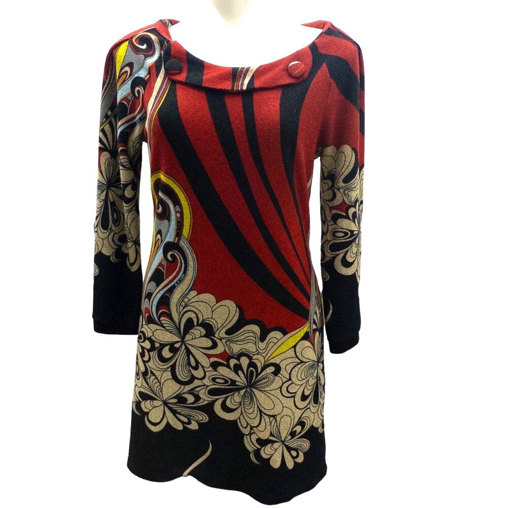 Aryeh Anthropologie Floral Paisley Knit Midi Dress Women's L Red Boho Artsy